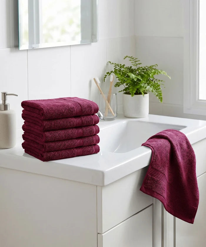 Urban Comfort  6Pc Face Towel Set, Wine Red| 450 GSM | 100% Cotton