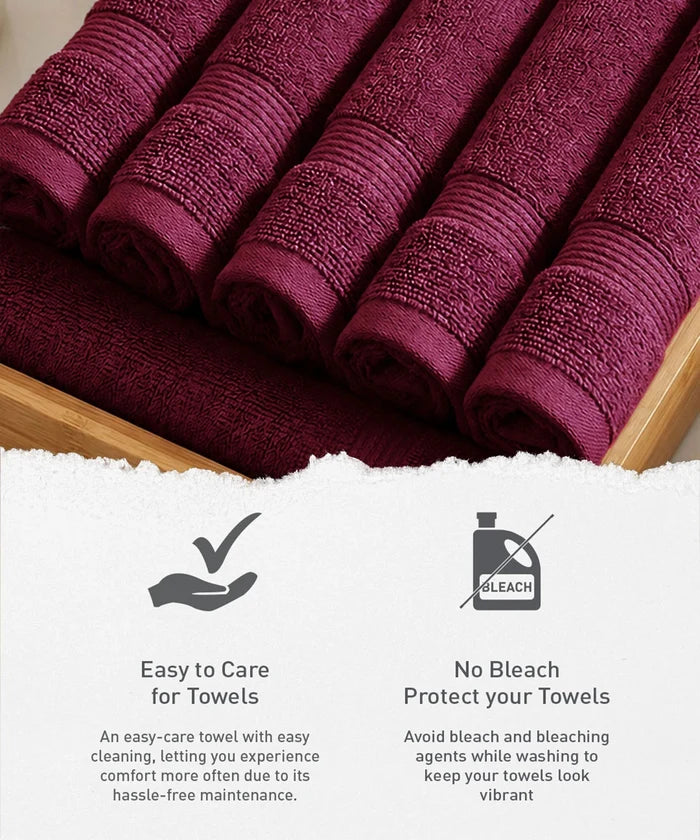 Urban Comfort  6Pc Face Towel Set, Wine Red| 450 GSM | 100% Cotton
