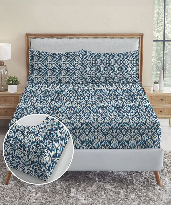 Urban Comfort King Fitted Bedsheet Set, Audrey |144 TC Cotton| 2 Pillow Covers