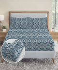 Urban Comfort King Fitted Bedsheet Set, Audrey |144 TC Cotton| 2 Pillow Covers