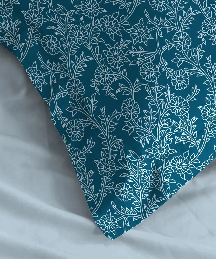 Urban Comfort Pillow Covers Set, Desert Garden Blue|144 TC Cotton