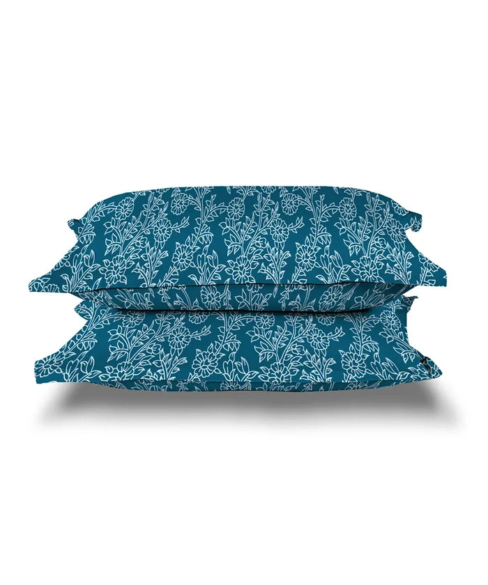 Urban Comfort Pillow Covers Set, Desert Garden Blue|144 TC Cotton