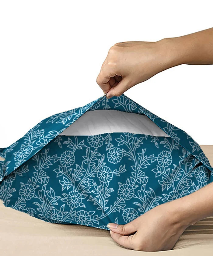 Urban Comfort Pillow Covers Set, Desert Garden Blue|144 TC Cotton