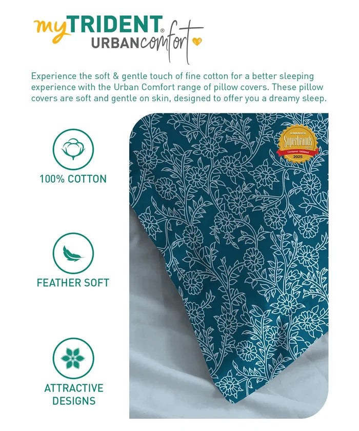 Urban Comfort Pillow Covers Set, Desert Garden Blue|144 TC Cotton