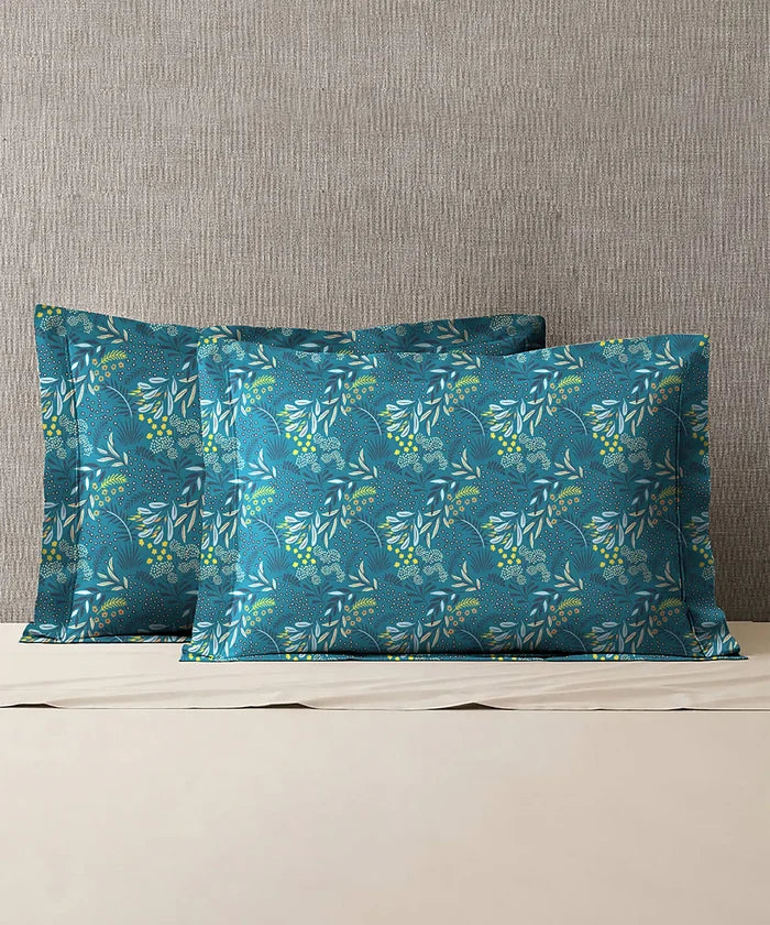 Urban Comfort Pillow Covers Set, Midnight Bloom| 144 TC Cotton