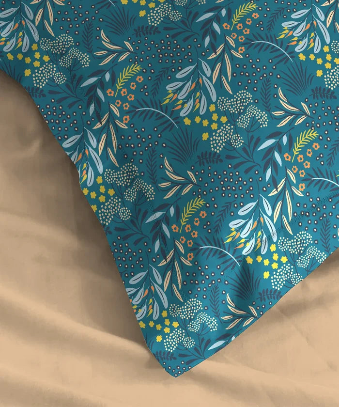 Urban Comfort Pillow Covers Set, Midnight Bloom| 144 TC Cotton