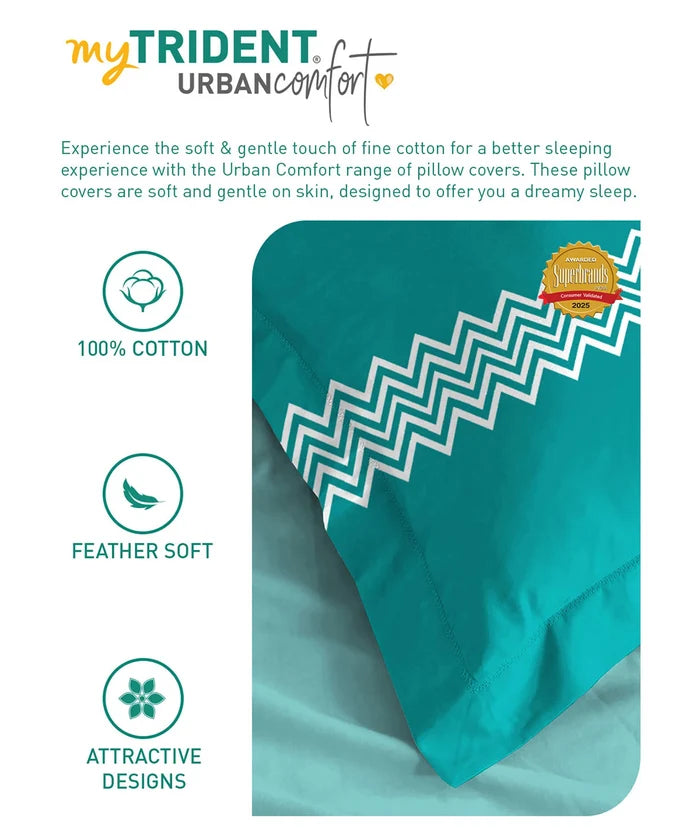 Urban Comfort Pillow Covers Set, Trippy Triangles Blue| 144 TC Cotton