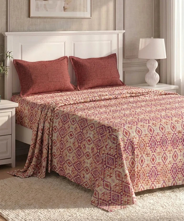 Urban Comfort Queen Bedsheet Set, Aria Red |144 TC Cotton| 2 Pillow Covers