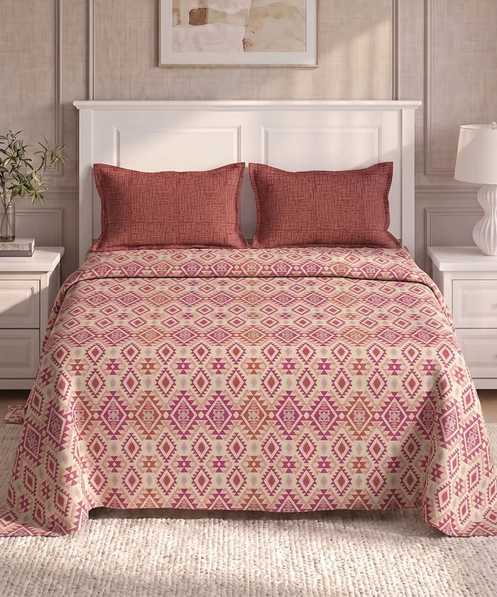 Urban Comfort Queen Bedsheet Set, Aria Red |144 TC Cotton| 2 Pillow Covers