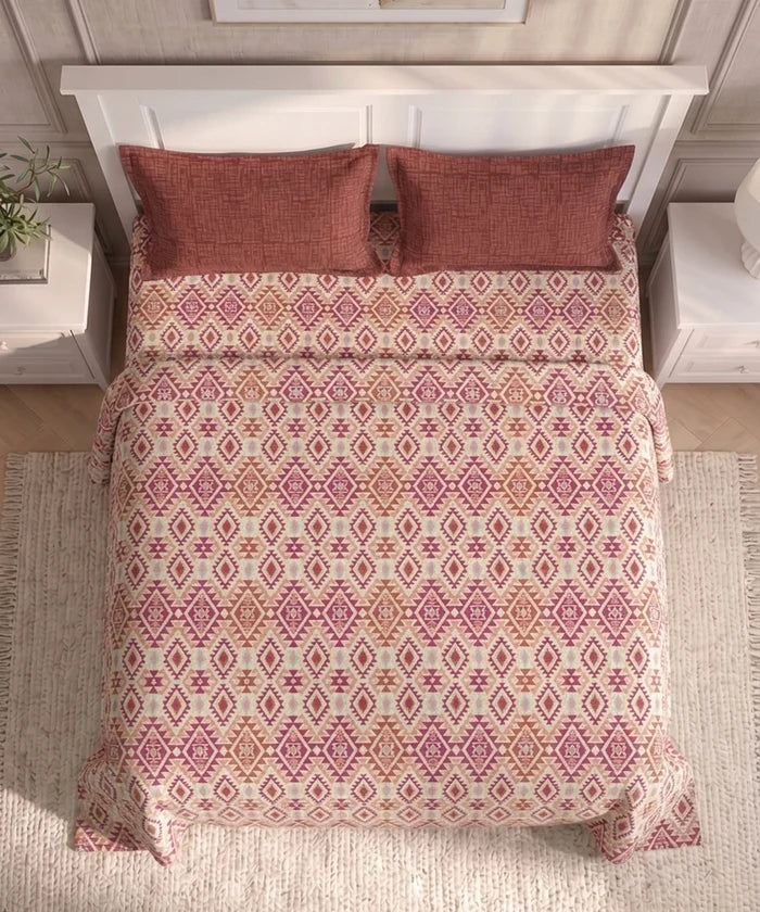 Urban Comfort Queen Bedsheet Set, Aria Red |144 TC Cotton| 2 Pillow Covers