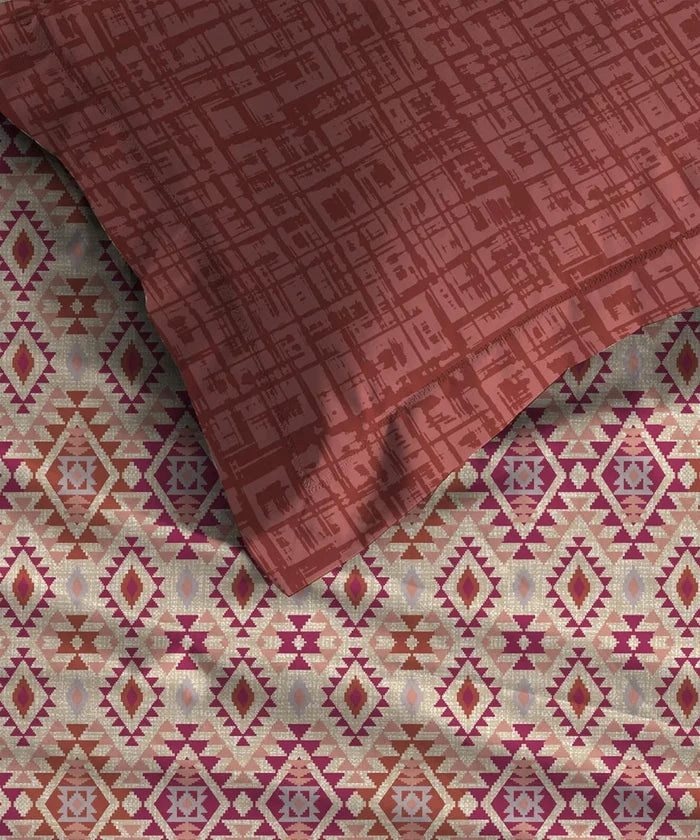 Urban Comfort Queen Bedsheet Set, Aria Red |144 TC Cotton| 2 Pillow Covers