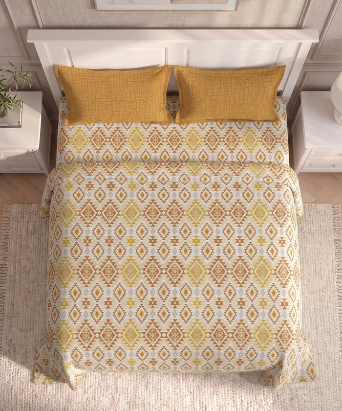 Urban Comfort Queen Bedsheet Set, Aria Yellow |144 TC Cotton| 2 Pillow Covers