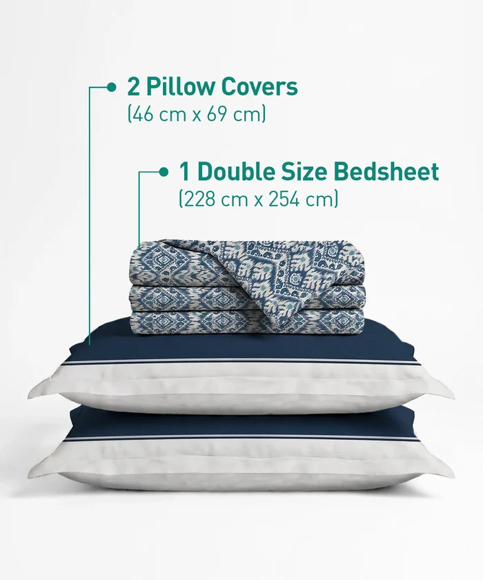Urban Comfort Queen Bedsheet Set, Audrey |144 TC Cotton| 2 Pillow Covers
