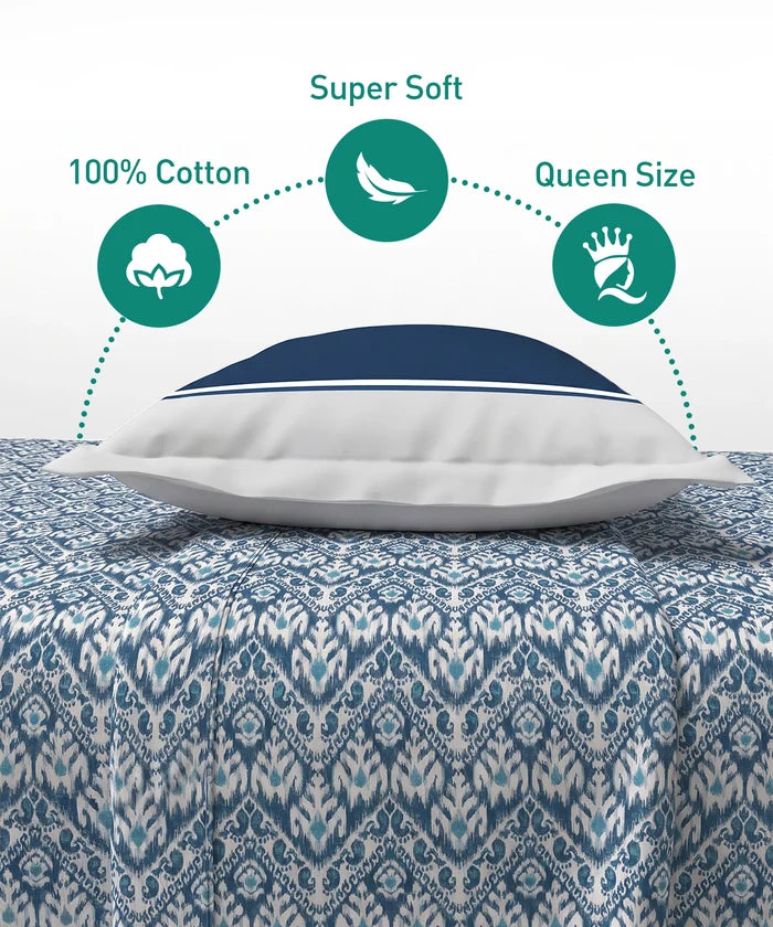 Urban Comfort Queen Bedsheet Set, Audrey |144 TC Cotton| 2 Pillow Covers