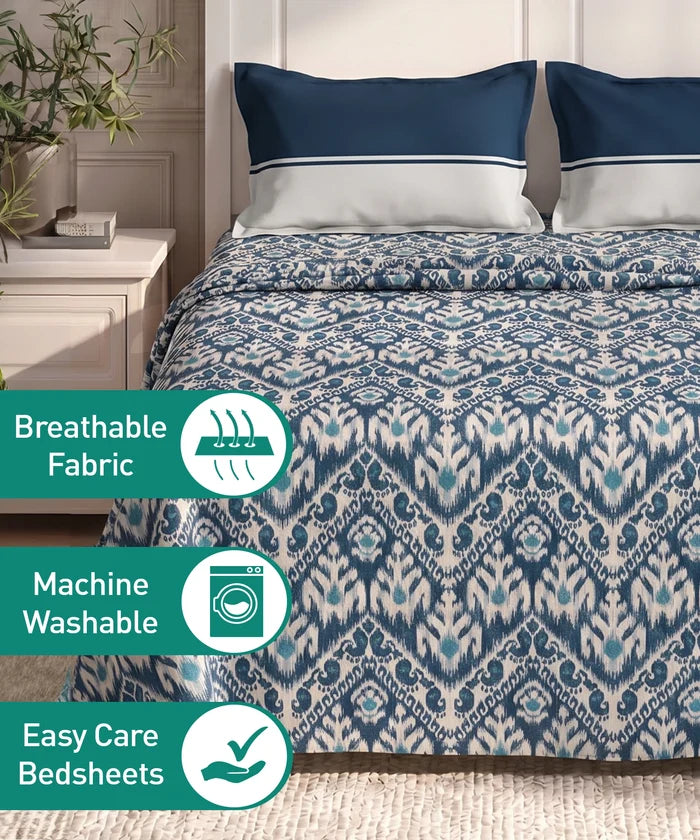 Urban Comfort Queen Bedsheet Set, Audrey |144 TC Cotton| 2 Pillow Covers