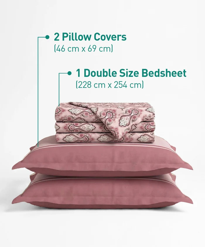 Urban Comfort Queen Bedsheet Set, Delicate Blush |144 TC Cotton| 2 Pillow Covers
