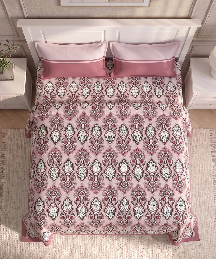 Urban Comfort Queen Bedsheet Set, Delicate Blush |144 TC Cotton| 2 Pillow Covers