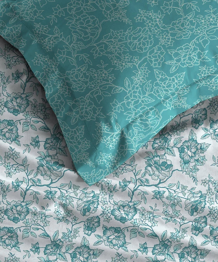 Urban Comfort Queen Bedsheet Set, Juliet Blue |144 TC Cotton| 2 Pillow Covers