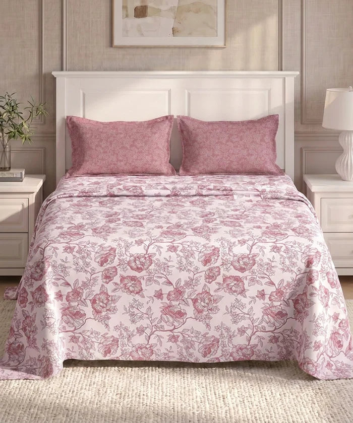 Urban Comfort Queen Bedsheet Set, Juliet Pink |144 TC Cotton| 2 Pillow Covers