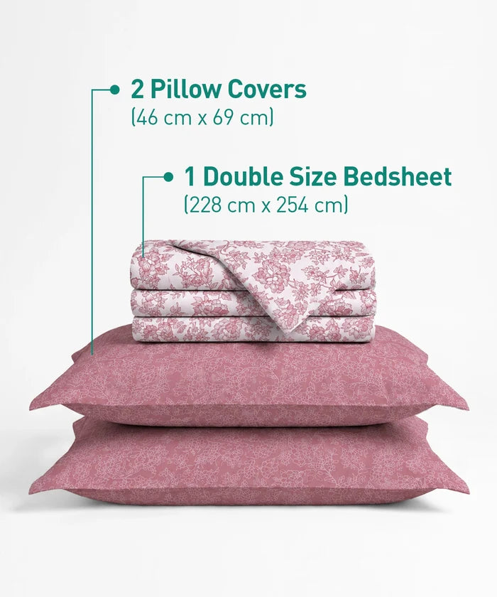 Urban Comfort Queen Bedsheet Set, Juliet Pink |144 TC Cotton| 2 Pillow Covers