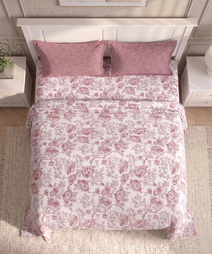 Urban Comfort Queen Bedsheet Set, Juliet Pink |144 TC Cotton| 2 Pillow Covers