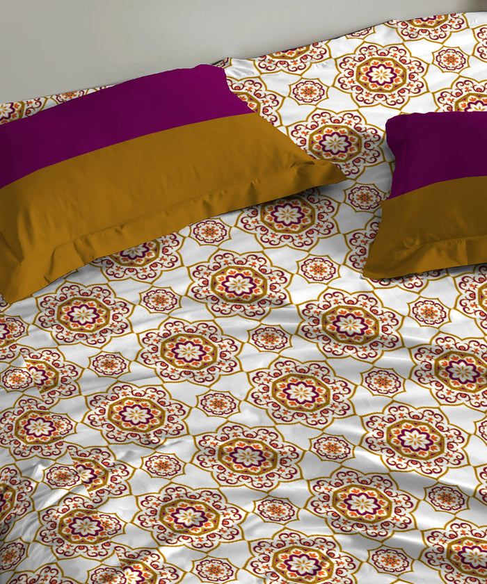 Urban Comfort Queen Bedsheet Set, Majestic Mandala Yellow |144 TC Cotton| 2 Pillow Covers