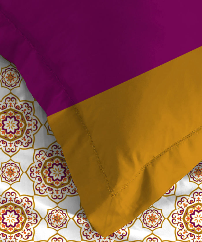 Urban Comfort Queen Bedsheet Set, Majestic Mandala Yellow |144 TC Cotton| 2 Pillow Covers