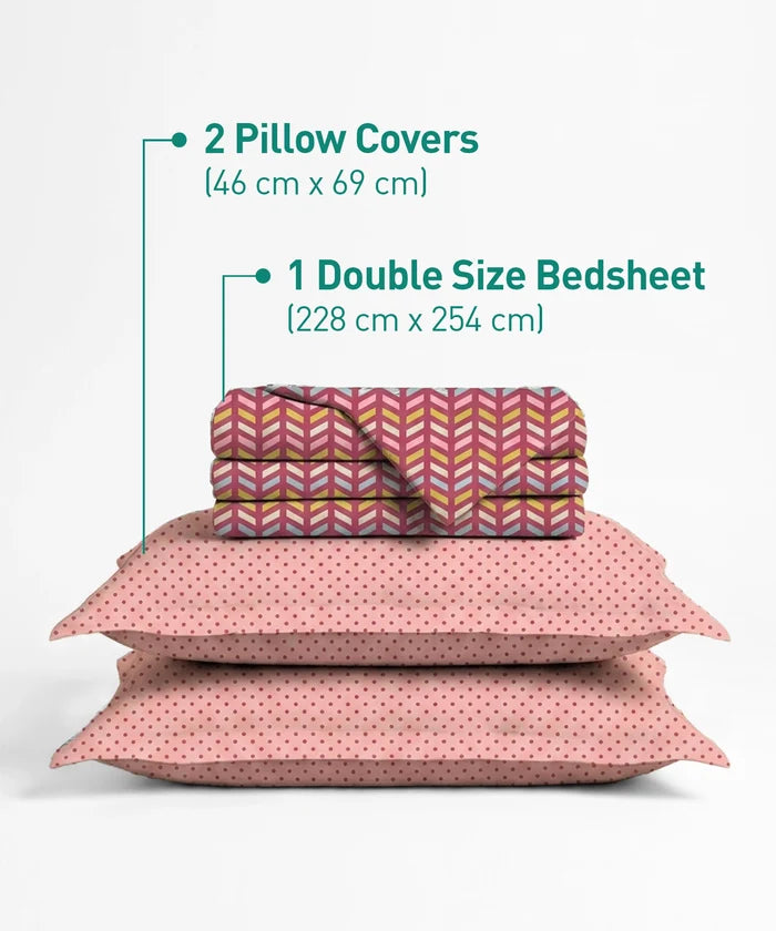 Urban Comfort Queen Bedsheet Set, Party Mood Pink |144 TC Cotton| 2 Pillow Covers