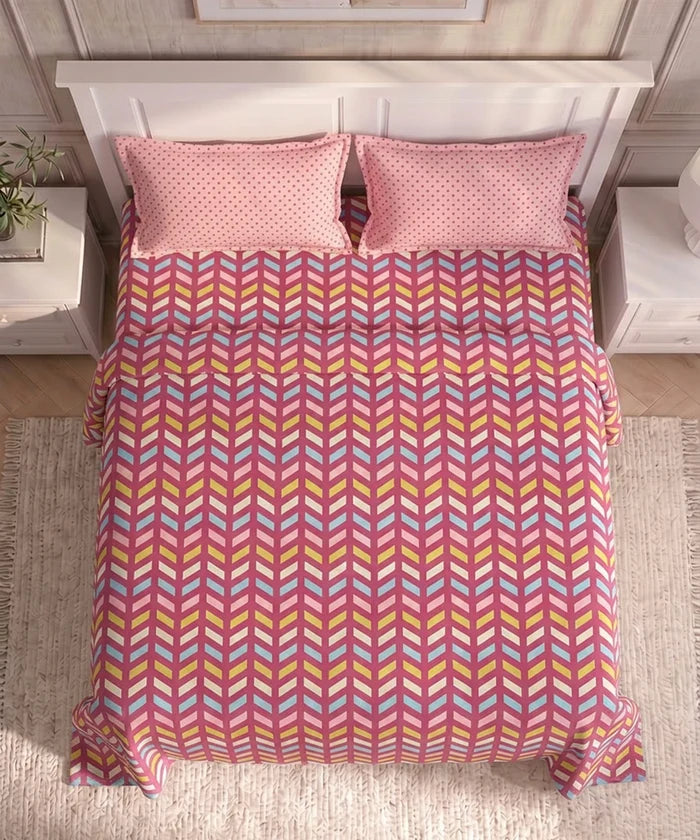 Urban Comfort Queen Bedsheet Set, Party Mood Pink |144 TC Cotton| 2 Pillow Covers
