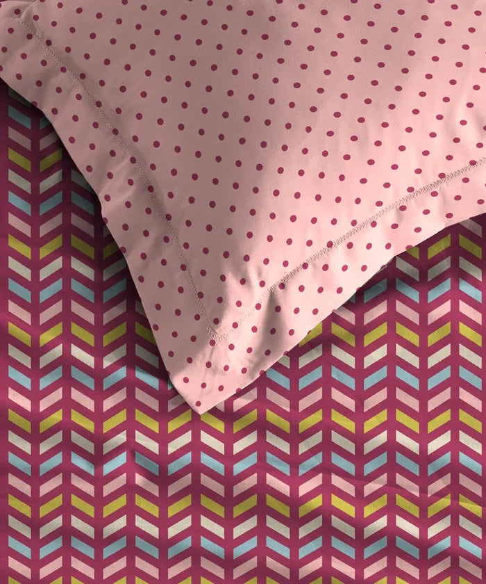 Urban Comfort Queen Bedsheet Set, Party Mood Pink |144 TC Cotton| 2 Pillow Covers