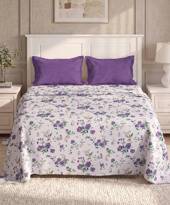 Urban Comfort Queen Bedsheet Set, Sunset Purple |144 TC Cotton| 2 Pillow Covers