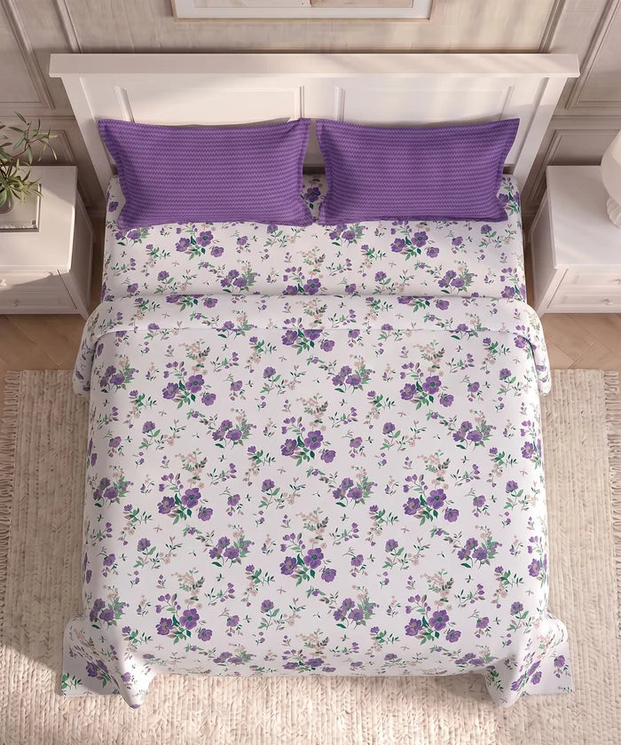 Urban Comfort Queen Bedsheet Set, Sunset Purple |144 TC Cotton| 2 Pillow Covers