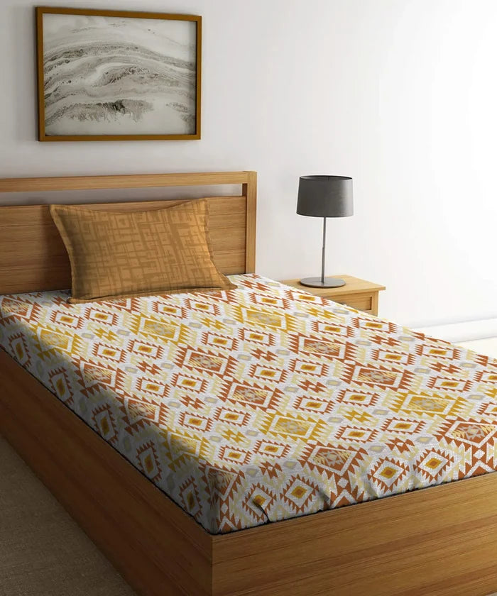 Urban Comfort Single Bedsheet Set, Aria Yellow |144 TC Cotton| 1 Pillow Covers