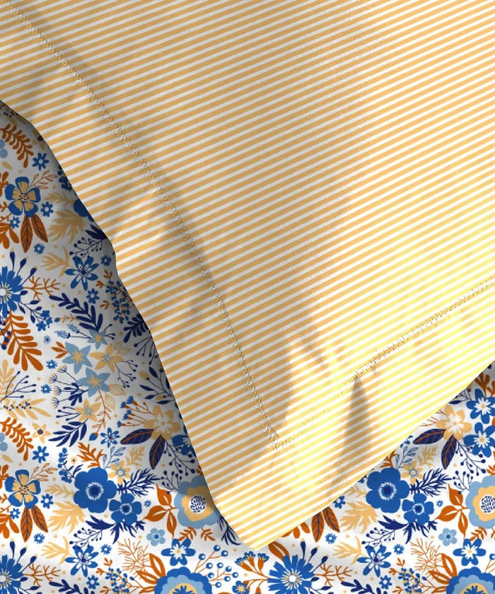Urban Comfort Single Bedsheet Set, Gardenia Blooms Blue |144 TC Cotton| 1 Pillow Covers