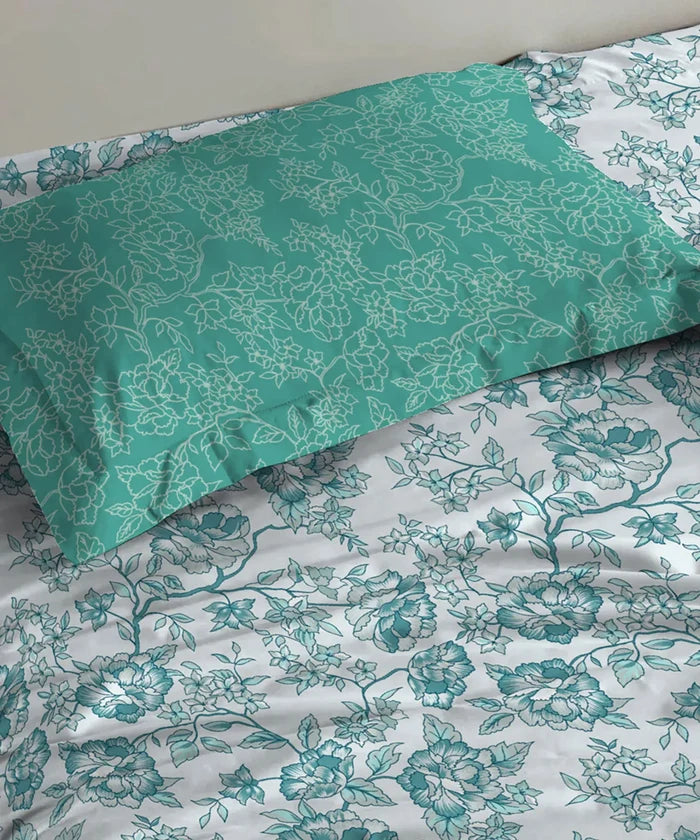 Urban Comfort Single Bedsheet Set, Juliet Blue |144 TC Cotton| 1 Pillow Covers