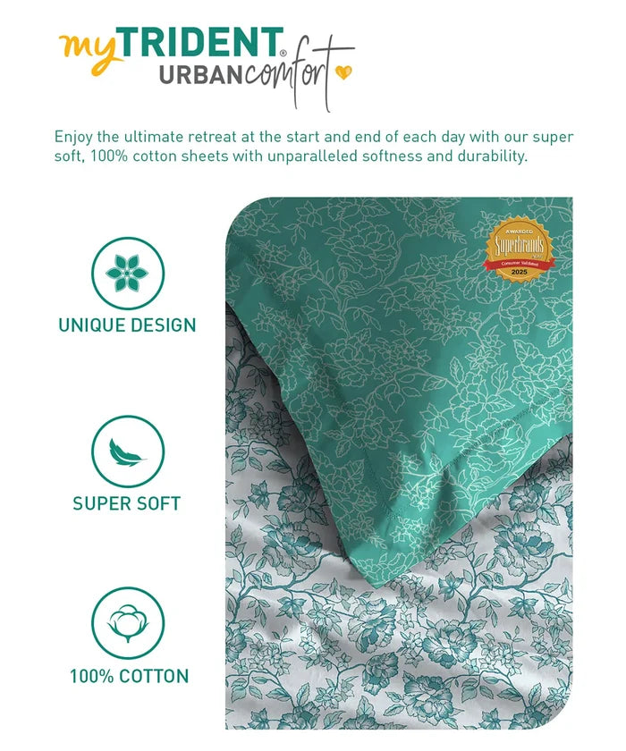 Urban Comfort Single Bedsheet Set, Juliet Blue |144 TC Cotton| 1 Pillow Covers