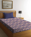 Urban Comfort Single Bedsheet Set, Modern Indigo |144 TC Cotton| 1 Pillow Covers