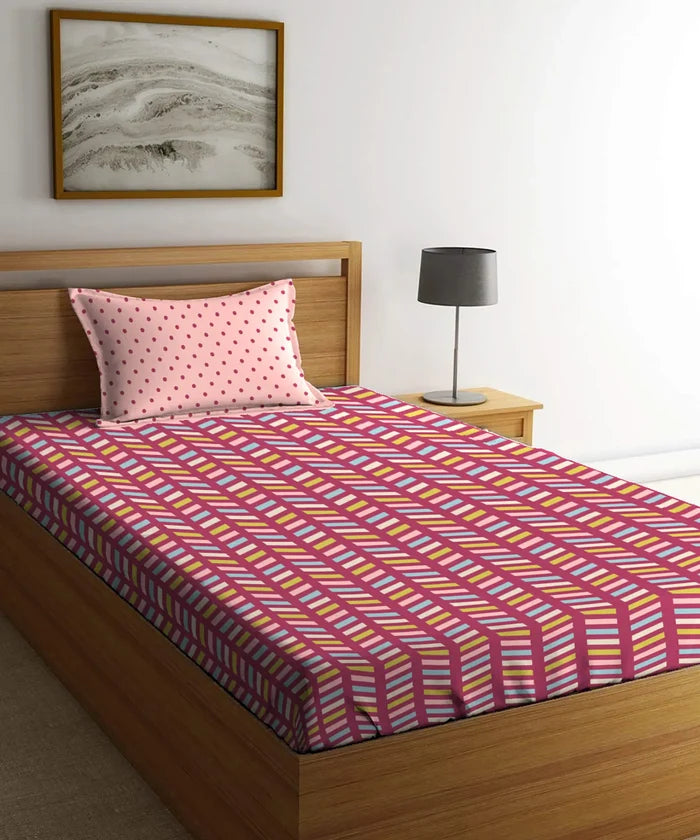 Urban Comfort Single Bedsheet Set, Party Mood Pink |144 TC Cotton| 1 Pillow Covers