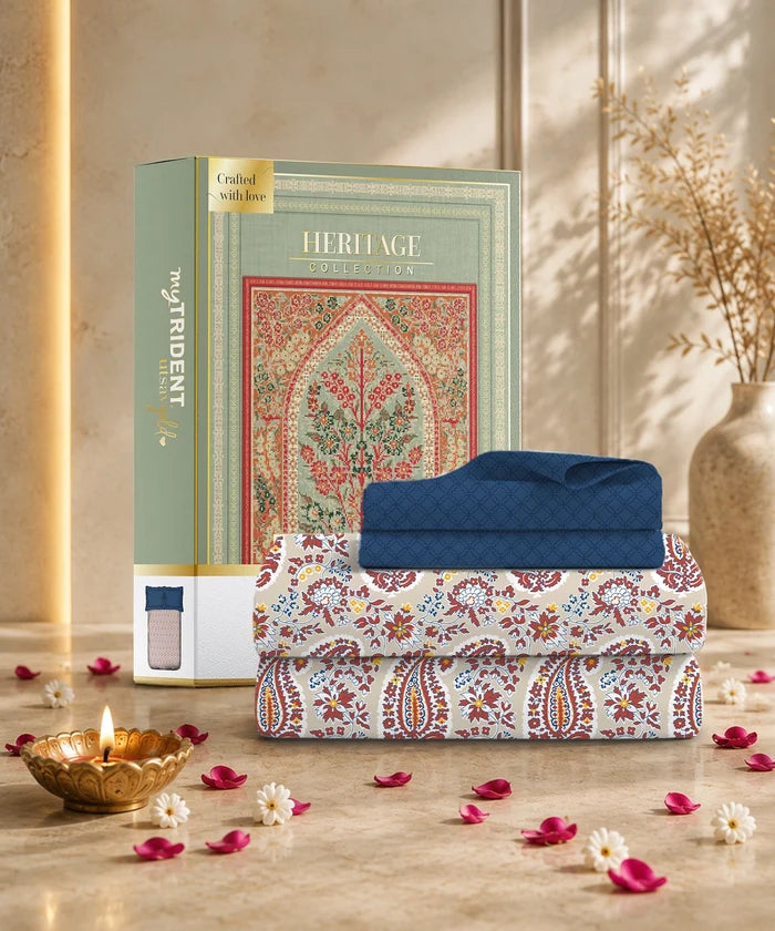 Utsav Printed King Bedsheet Set,  Gulbagh Beige| 120TC Cotton| 2 Pillow Covers