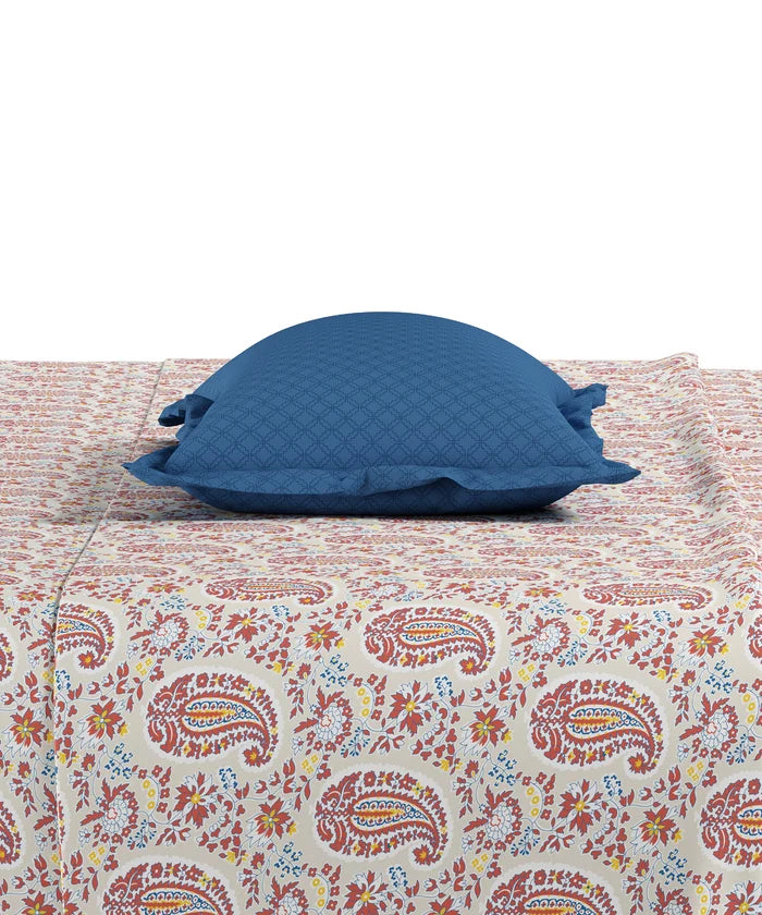 Utsav Printed King Bedsheet Set,  Gulbagh Beige| 120TC Cotton| 2 Pillow Covers