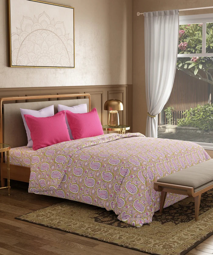 Utsav Printed King Bedsheet Set, Gulbagh Olive| 120TC Cotton| 2 Pillow Covers