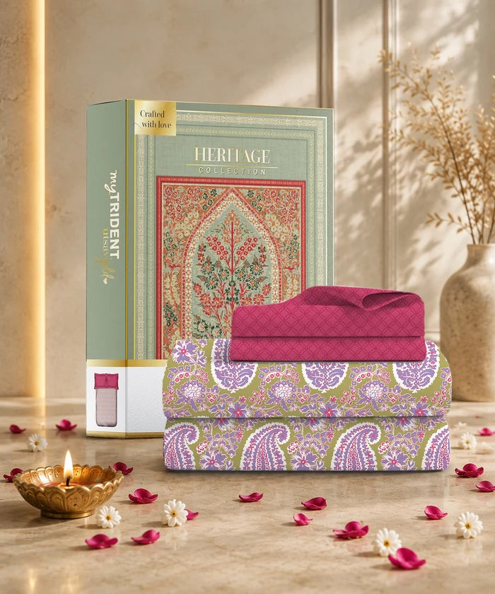 Utsav Printed King Bedsheet Set, Gulbagh Olive| 120TC Cotton| 2 Pillow Covers