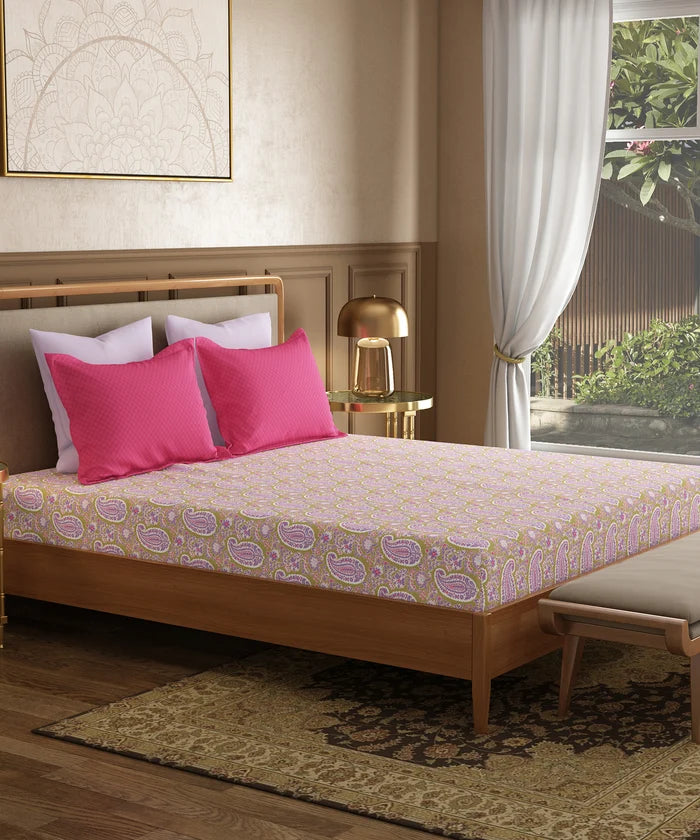 Utsav Printed King Bedsheet Set, Gulbagh Olive| 120TC Cotton| 2 Pillow Covers