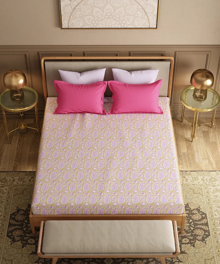 Utsav Printed King Bedsheet Set, Gulbagh Olive| 120TC Cotton| 2 Pillow Covers