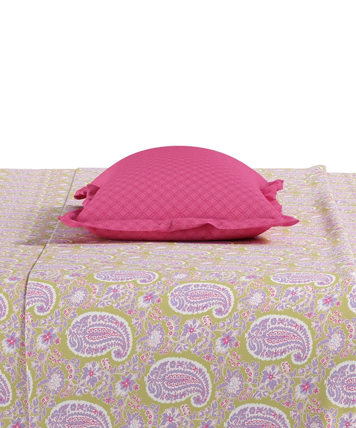 Utsav Printed King Bedsheet Set, Gulbagh Olive| 120TC Cotton| 2 Pillow Covers