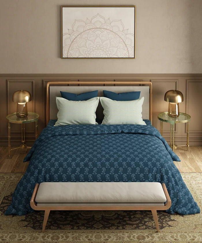 Utsav Printed King Bedsheet Set, Gulbahar Blue| 120TC Cotton| 2 Pillow Covers