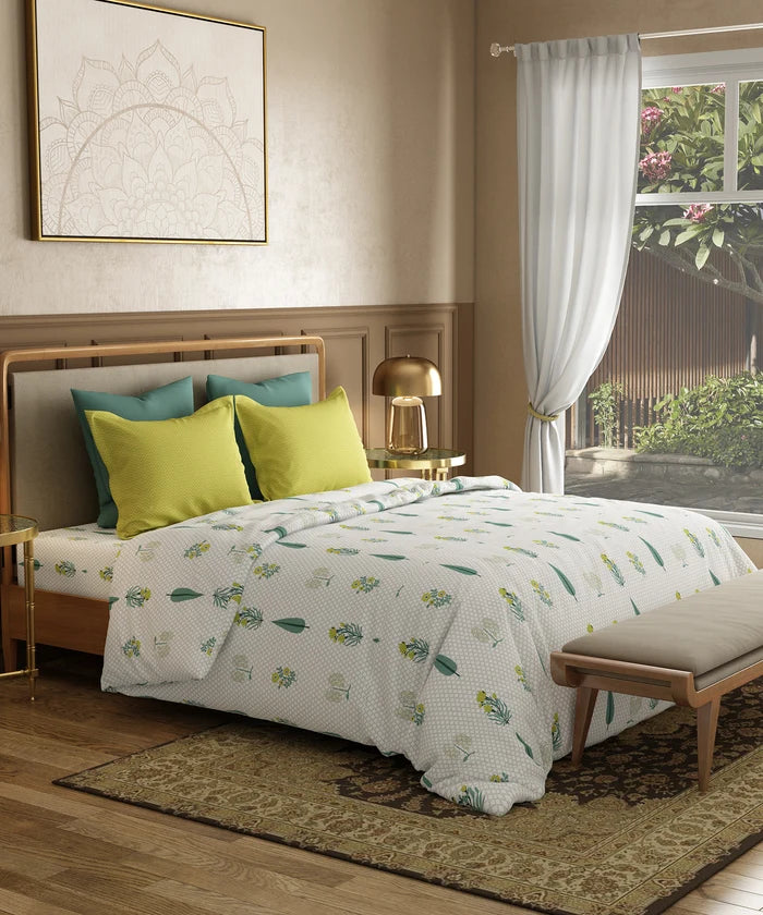 Utsav Printed King Bedsheet Set, Gulchaman Lime| 120TC Cotton| 2 Pillow Covers
