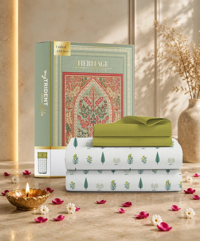 Utsav Printed King Bedsheet Set, Gulchaman Lime| 120TC Cotton| 2 Pillow Covers