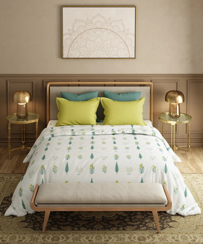Utsav Printed King Bedsheet Set, Gulchaman Lime| 120TC Cotton| 2 Pillow Covers