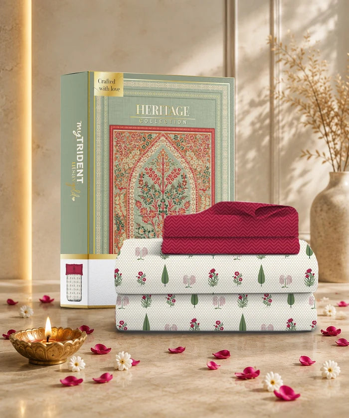 Utsav Printed King Bedsheet Set, Gulchaman Red| 120TC Cotton| 2 Pillow Covers